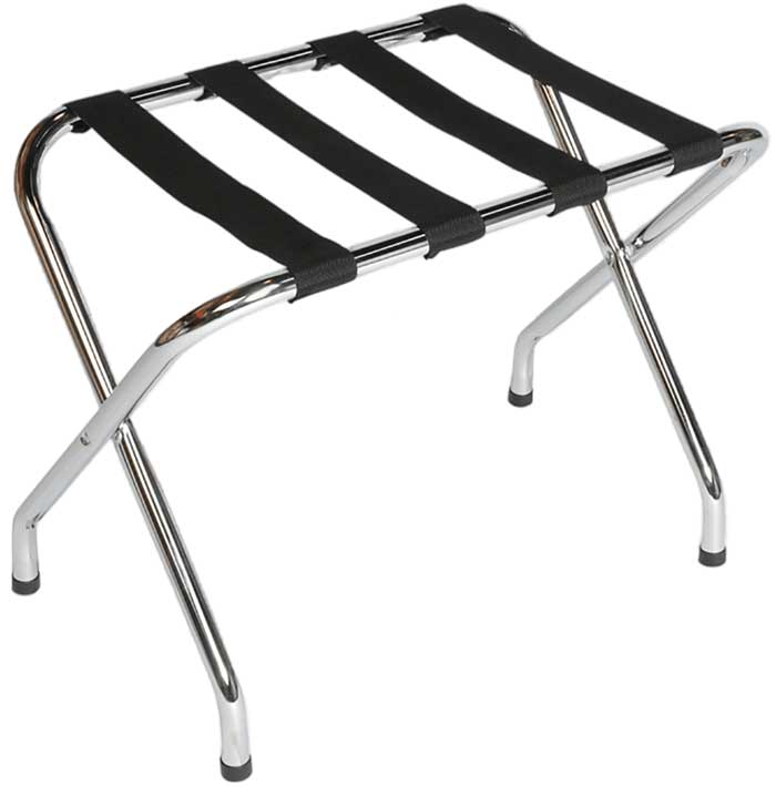 flat top chrome luggage rack with black straps