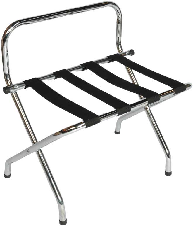 high back chrome luggage rack with black straps