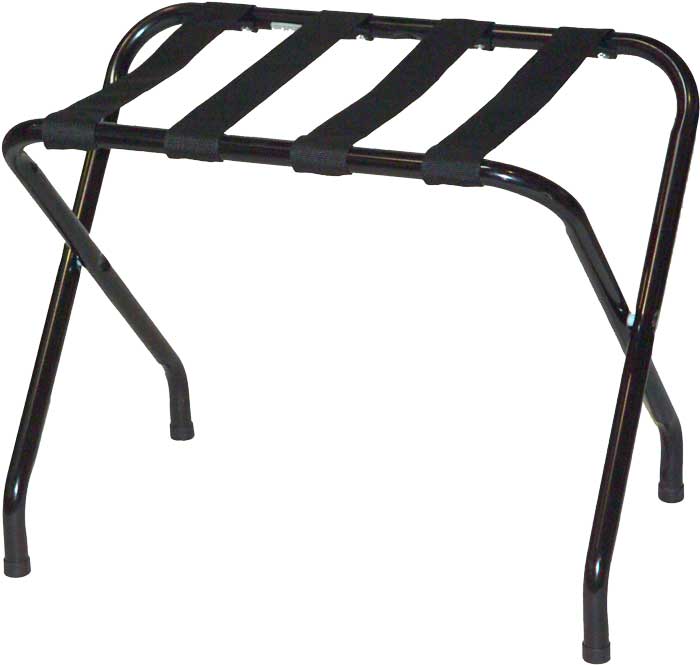 flat top black metal luggage rack with black straps