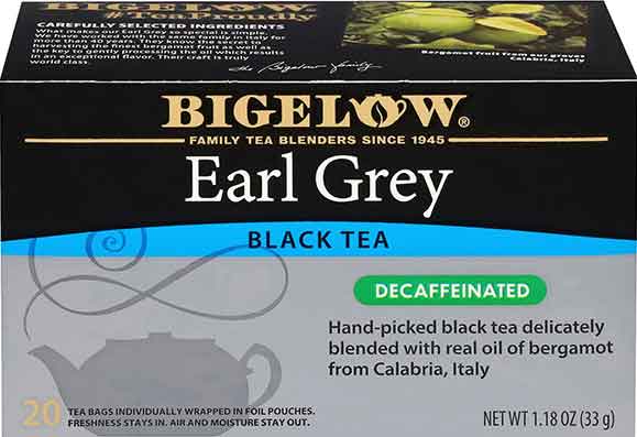 bigelow earl grey tea decaf front of box