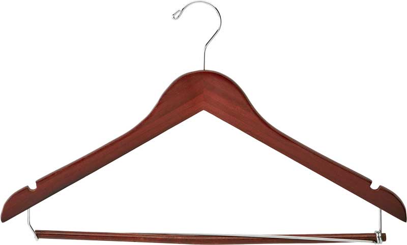 Men’s Contoured Dark Wood Hanger with Chrome Hook & Locking Pant Bar
