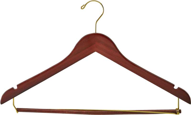 Men’s Contoured Dark Wood Hanger with Brass Hook & Locking Pant Bar