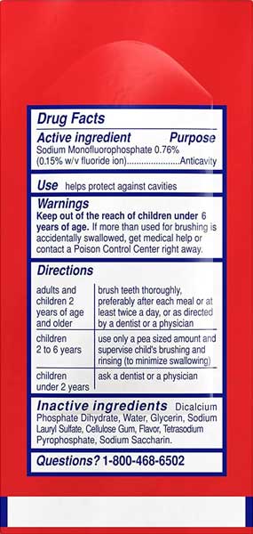 Colgate Single-Use Toothpaste packet back
