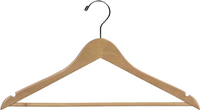 men’s natural wood hanger with pant bar and chrome hook