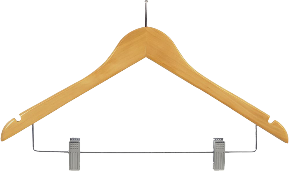 Women’s Flat Natural Wood Hanger with Pant Bar and Chrome Anti-Theft Nail Hook
