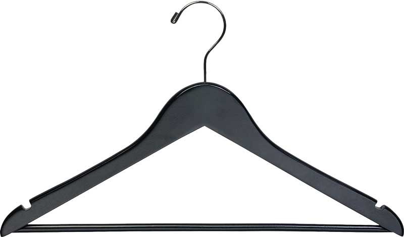 men’s black wooden hanger with pant bar and chrome hook