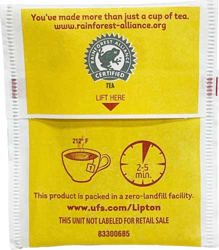 Back of Lipton Tea Bag Regular