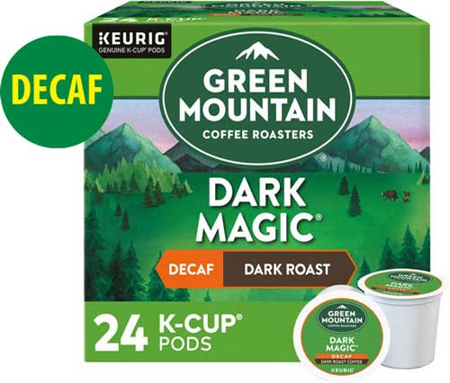 Green Mountain Dark Magic Decaf Coffee Box w/Button