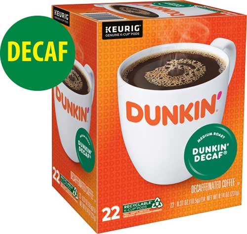 dunkin donuts decaf coffee k-cup box w/decaf button