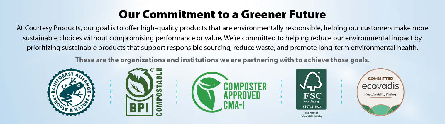 Logos of environmental organizations that Courtesy Products Partners with to obtain our sustainability goals
